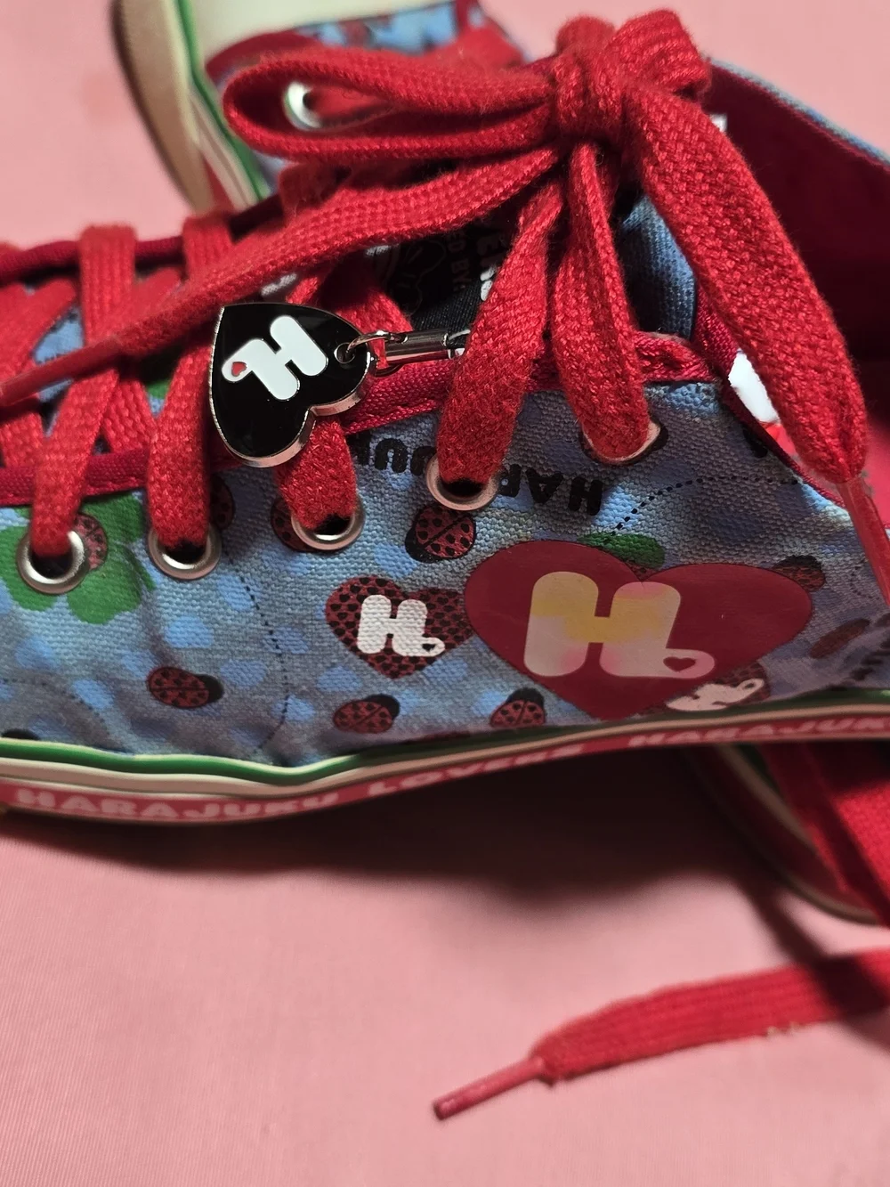 Harajuku Lovers Blue Printed Sneakers with Red Laces
